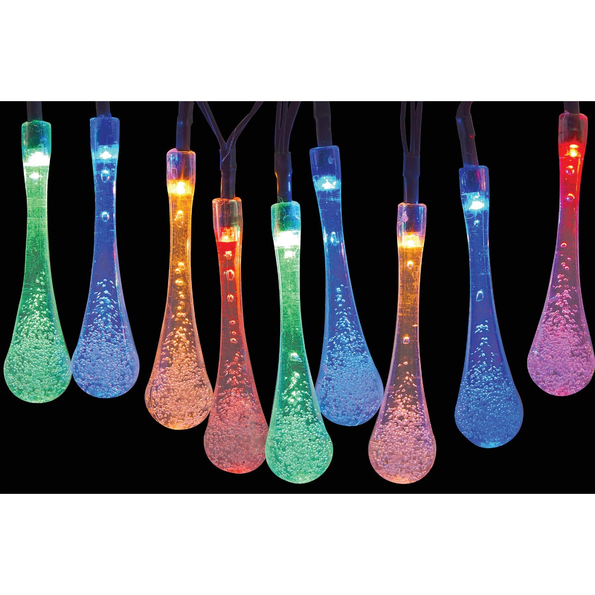 Alpine 12 Ft. 20 Multi-Color LED Waterdrop Solar Outdoor Patio String Lights (2-Pack)