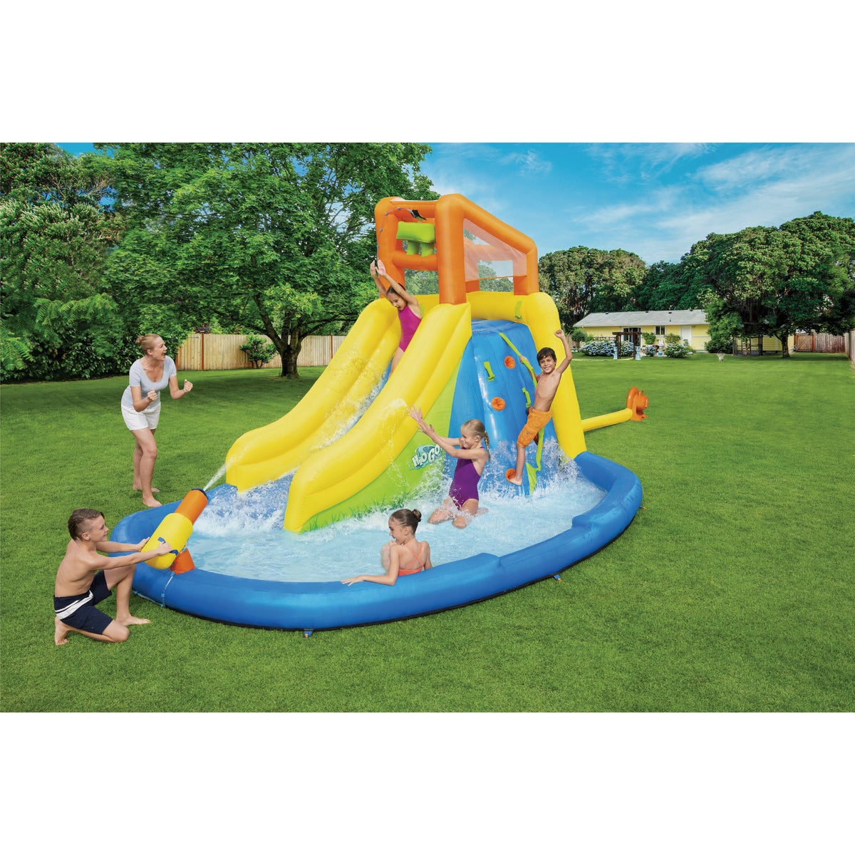 H2OGO! 14 Ft. 3 In. x 9 Ft. 5 In. x 8 Ft. 9 In. Mount Splashmore Mega WaterPark