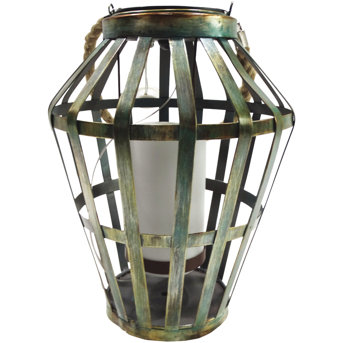 Alpine 7 In. W. x 19 In. H. x 7 In. L. Gray Iron Flickering LED Solar Patio Lantern