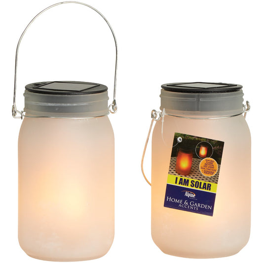 Alpine 4 In. Dia. Dancing Flame LED Solar Glass Jar Patio Lantern (Set of 2)