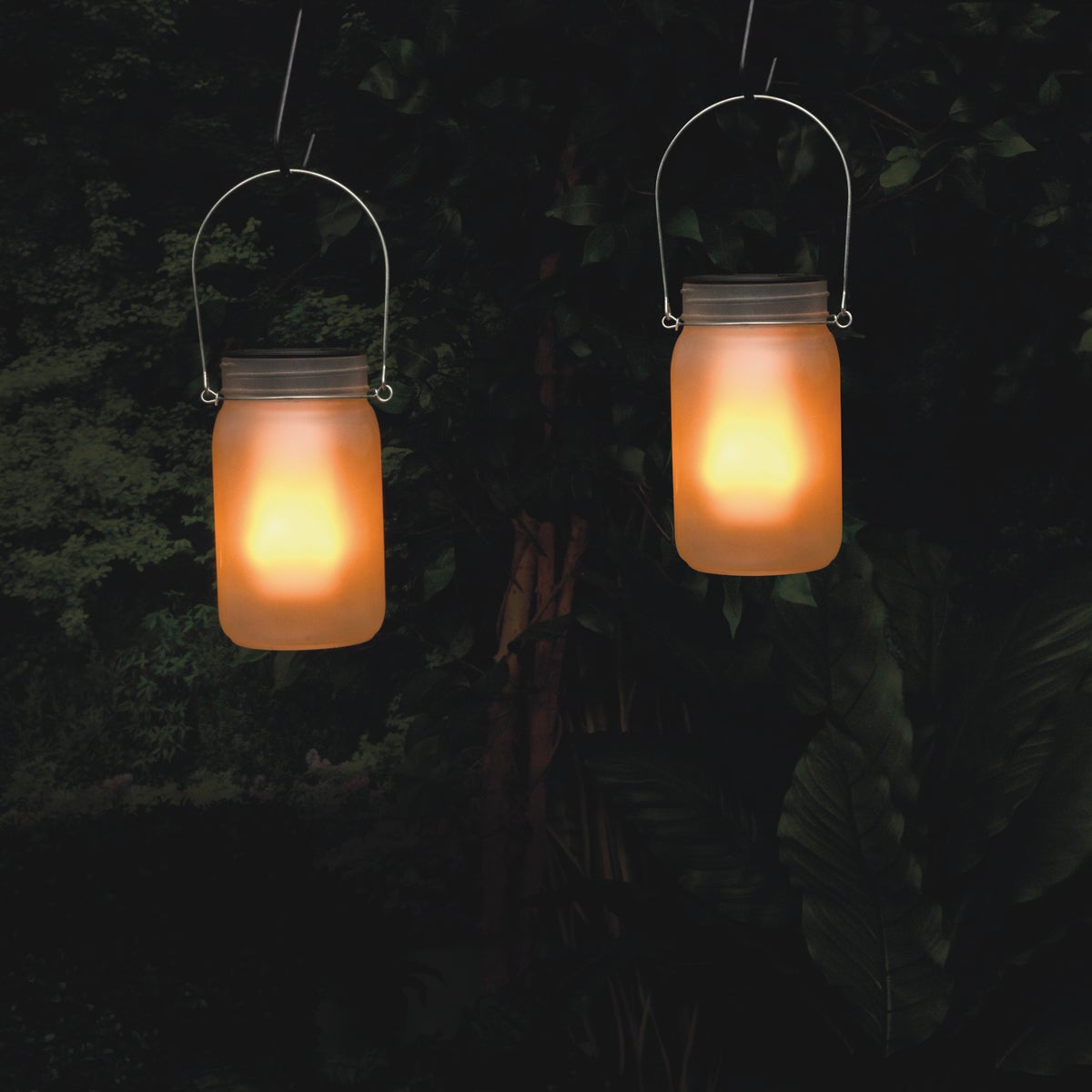 Alpine 4 In. Dia. Dancing Flame LED Solar Glass Jar Patio Lantern (Set of 2)