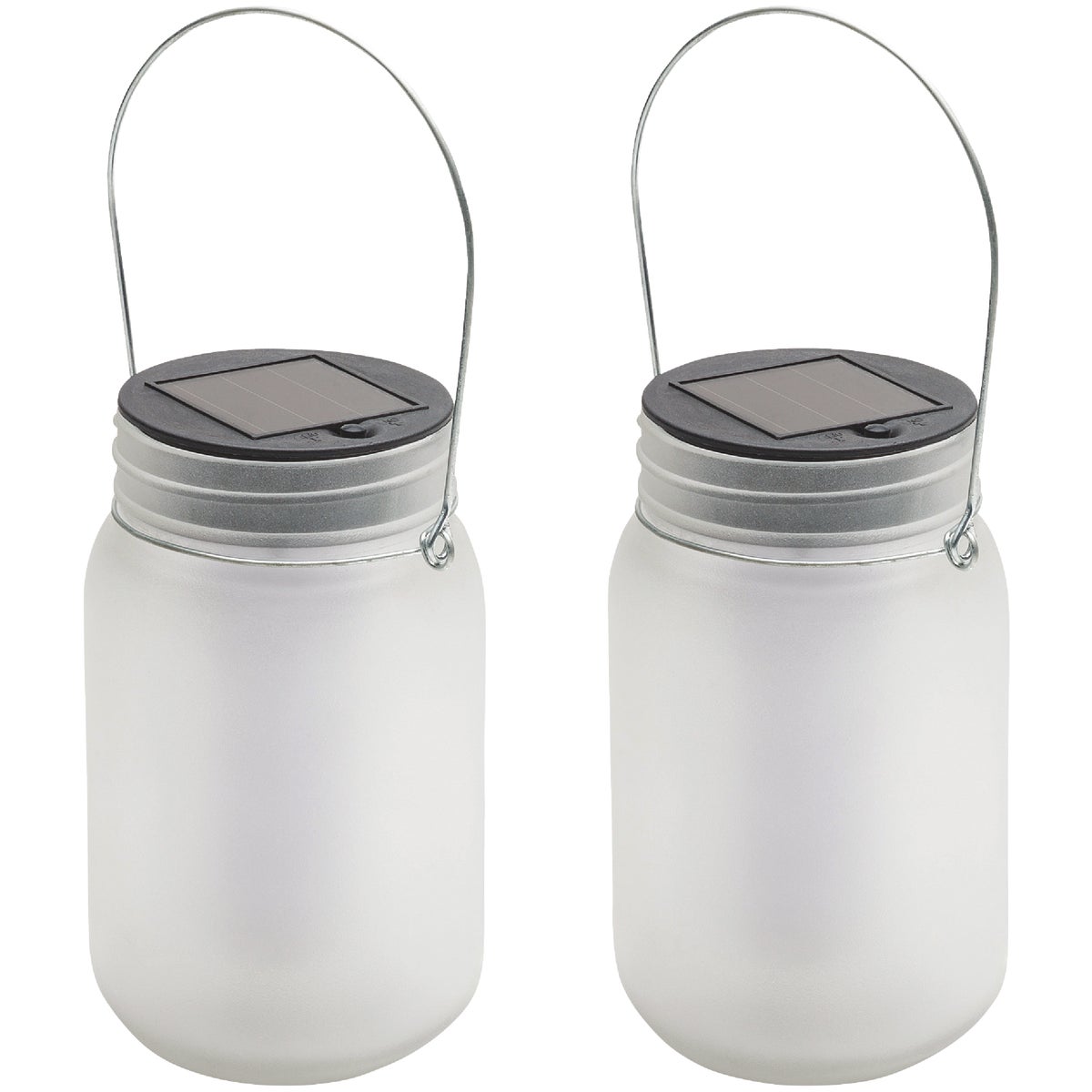 Alpine 4 In. Dia. Dancing Flame LED Solar Glass Jar Patio Lantern (Set of 2)