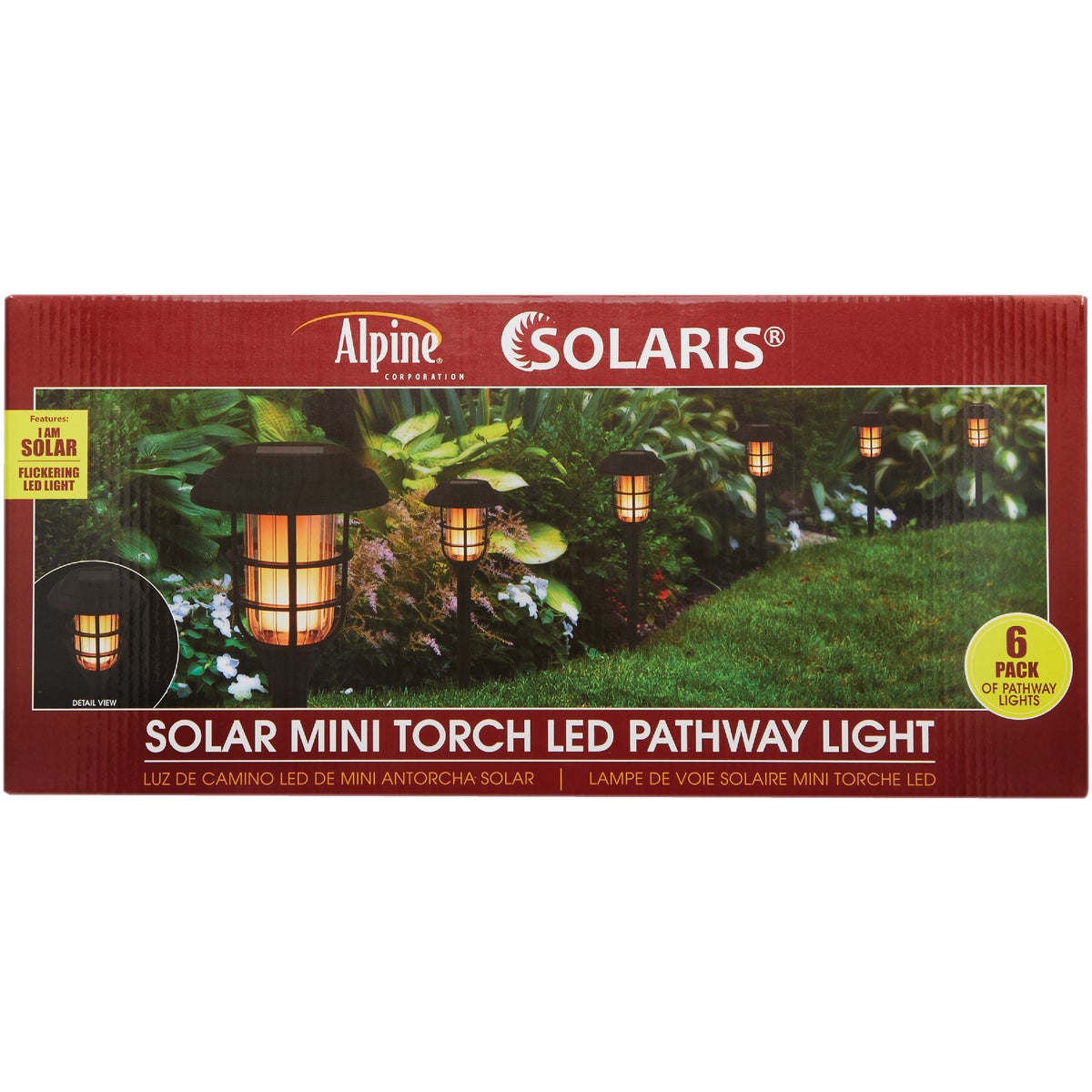 Alpine Black 2 Lumens Plastic LED Mini Torch Solar Path Light (6-Pack)