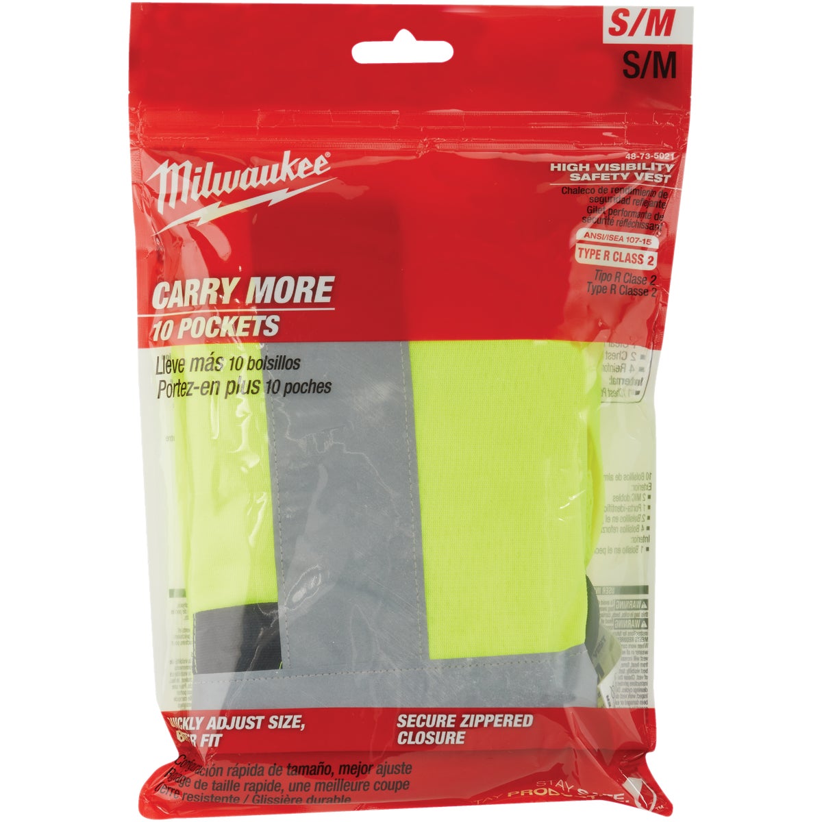 Milwaukee ANSI Class 2 Hi Vis Yellow Safety Vest Small/Medium