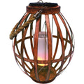 Alpine 8 In. W. x 19 In. H. x 8 In. L. Brown Iron Flickering LED Solar Patio Lantern