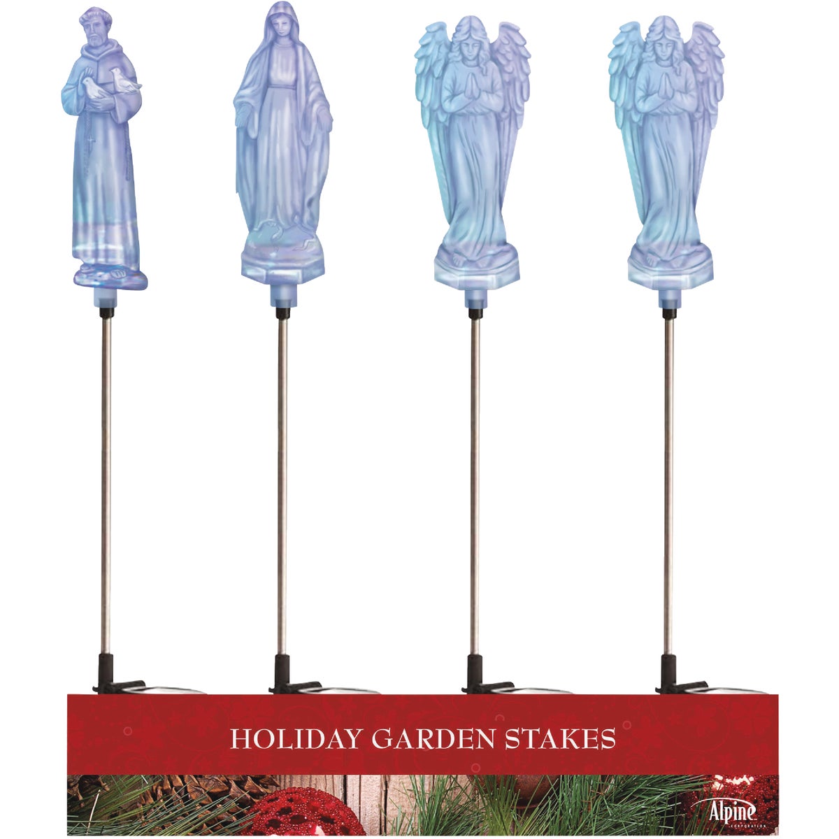 Alpine 34 In. LED Solar Iridescent St Francis/Mary/Angel Holiday Garden Stake