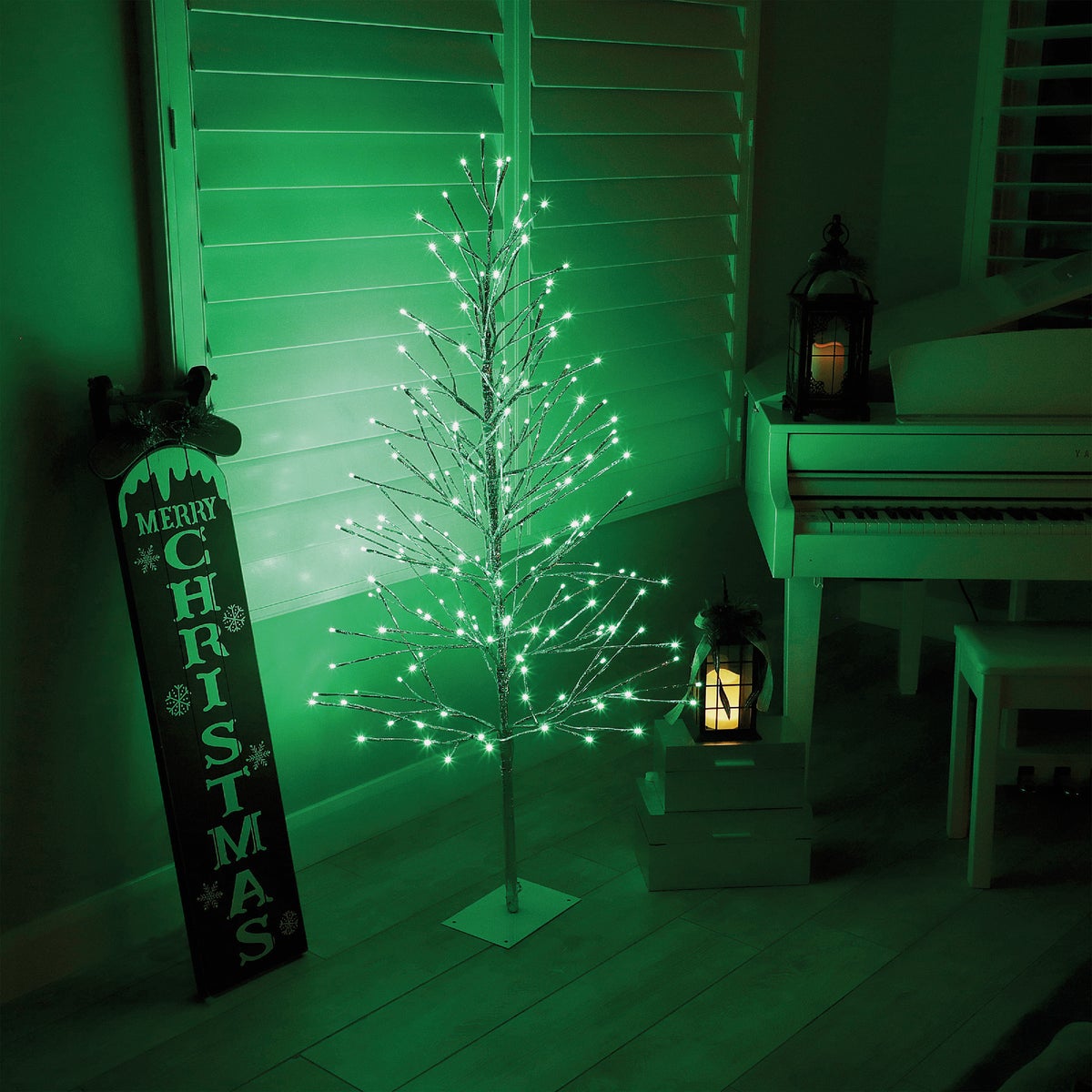 Alpine 60 In. Silver Christmas Tree with Green LED Lights