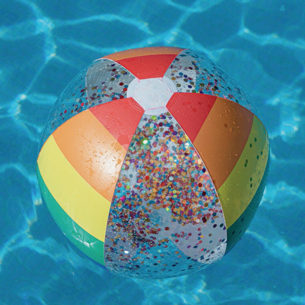 PoolCandy Classic Rainbow Glitter Jumbo 13.75 In. Beach Ball