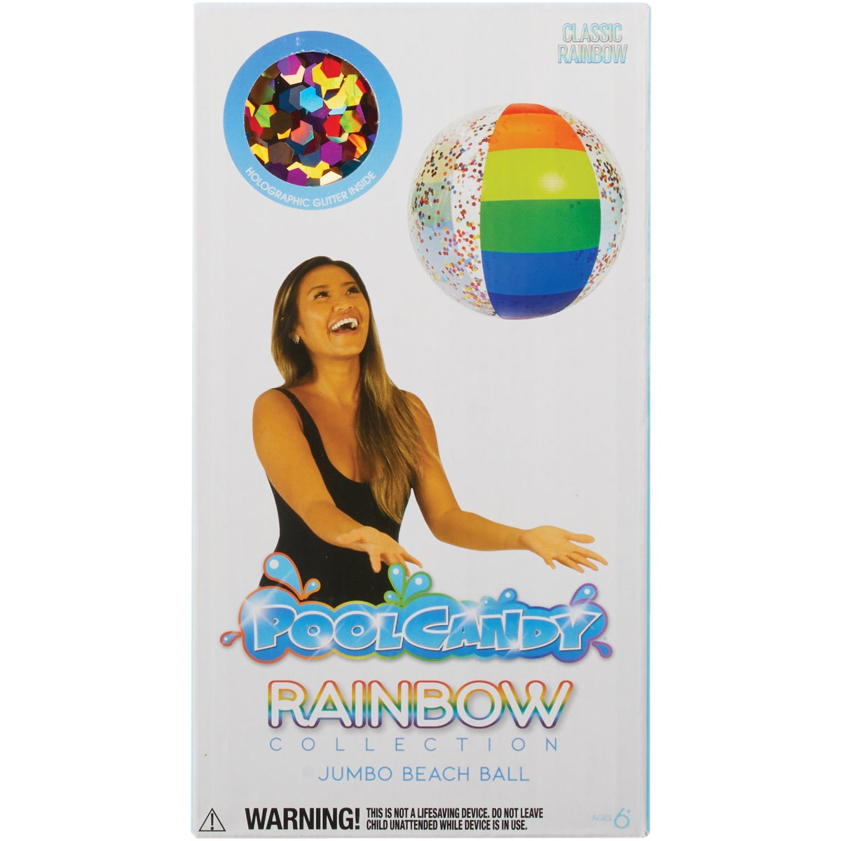 PoolCandy Classic Rainbow Glitter Jumbo 13.75 In. Beach Ball