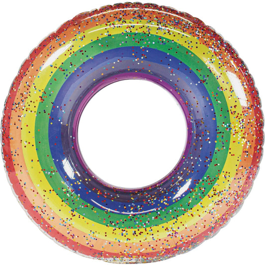 PoolCandy 42 In. Large Classic Rainbow Glitter Pool Tube Float