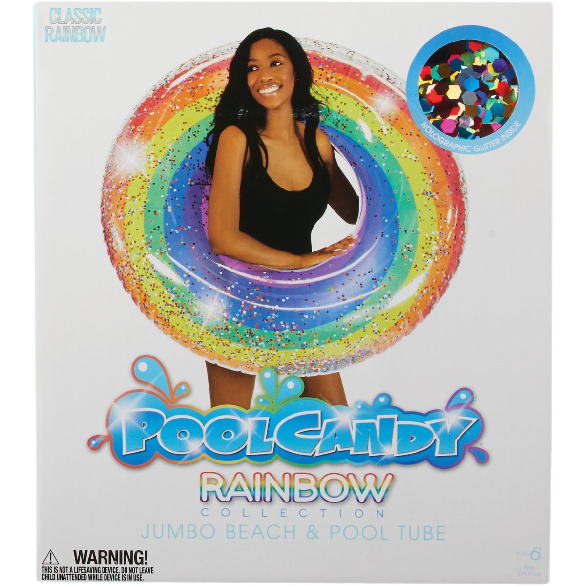 PoolCandy 42 In. Large Classic Rainbow Glitter Pool Tube Float