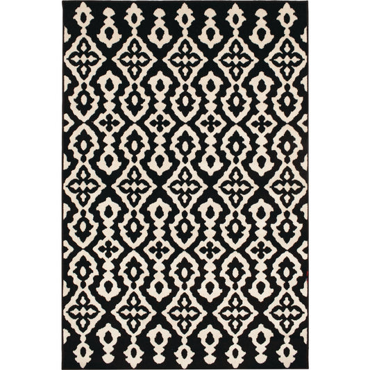 Backyard Bungalow Newnan 6 Ft. 7 In. x 9 Ft. 6 In. Black Geo Plush Outdoor Rug