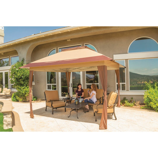 Crown Shade 12 Ft. x 12 Ft. Cool Gray Steel Frame with Brown/Tan/Khaki Canopy Gazebo