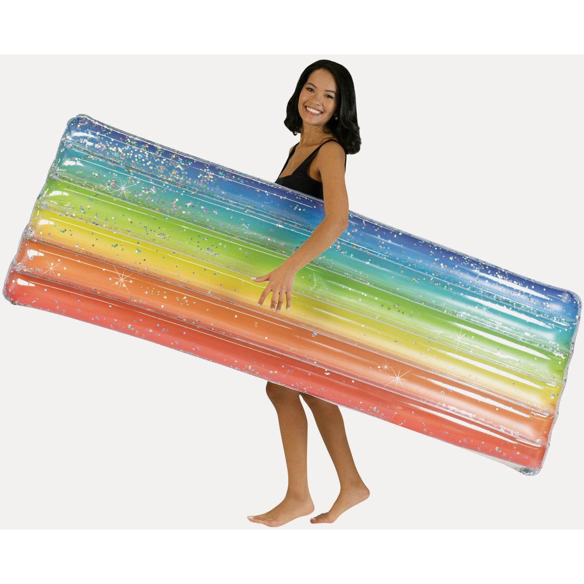 PoolCandy Ride-On 74 In. x 30 In. Rainbow Haze Deluxe Pool Raft