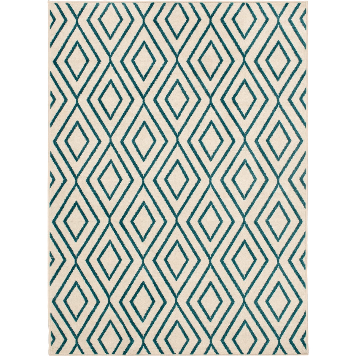 Backyard Bungalow Sierra 6 Ft. 6 In. x 9 Ft. 6 In. Concentric Diamond Ivory/Teal Plush Outdoor Rug