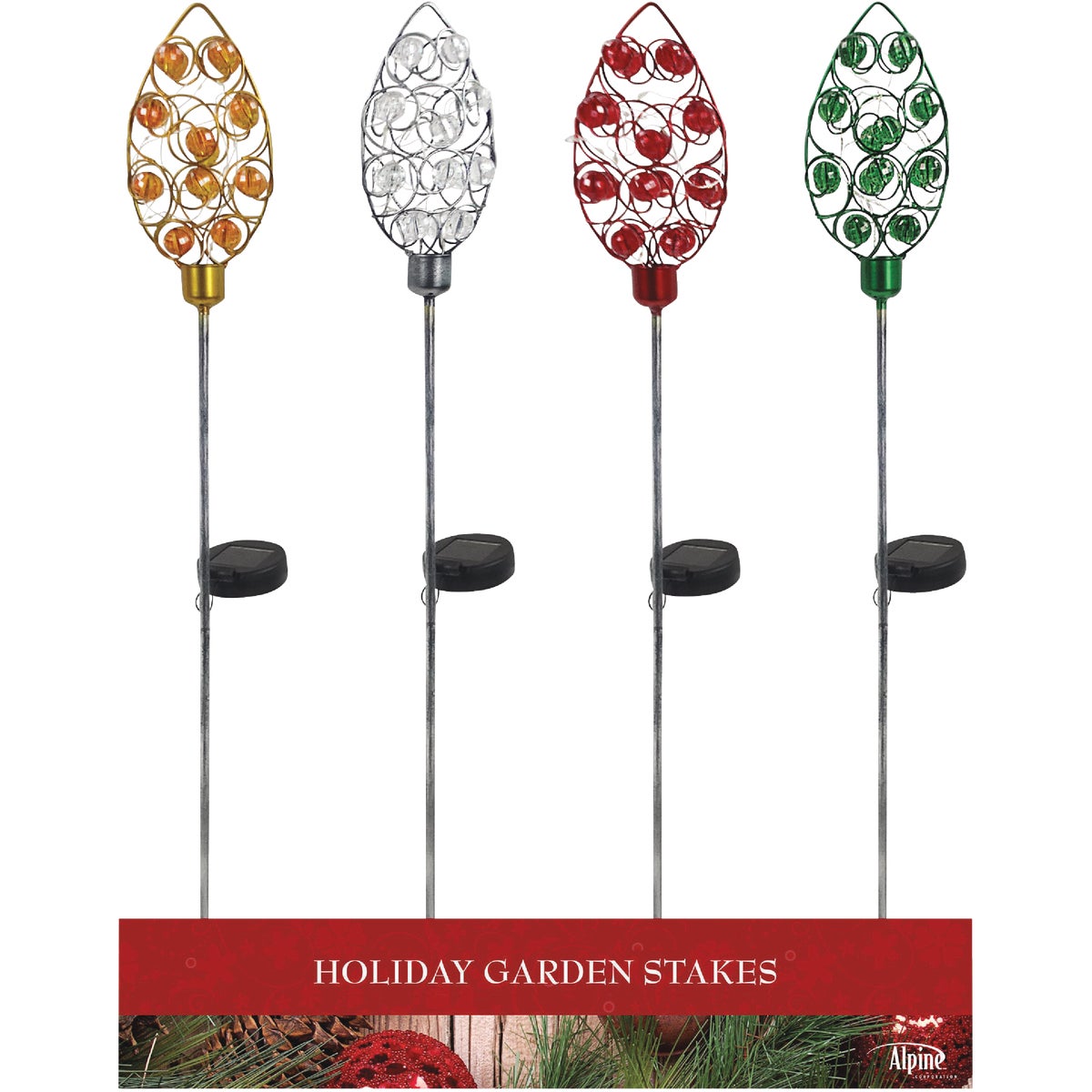 Alpine 33 In. LED Solar Christmas Bulb Holiday Garden Stake