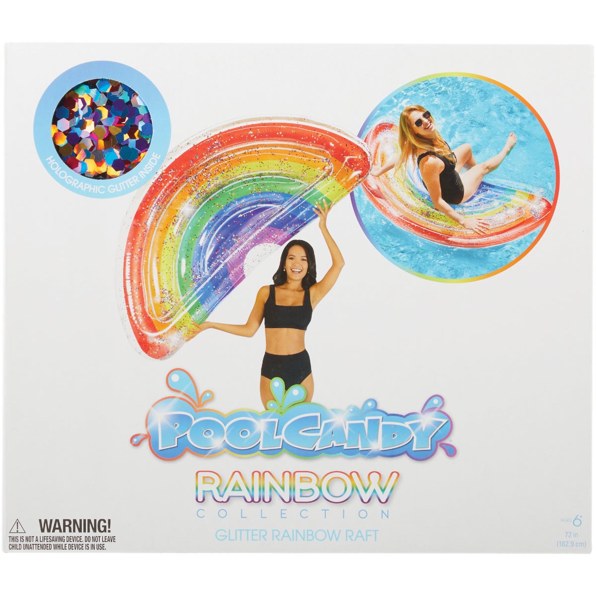 PoolCandy Ride-On 72 In. Classic Rainbow Giant Half Island Inflatable Pool Float