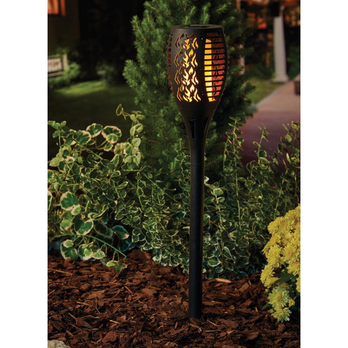 Moonrays Black 3 Lumens Plastic LED Flickering Torch Solar Path Light