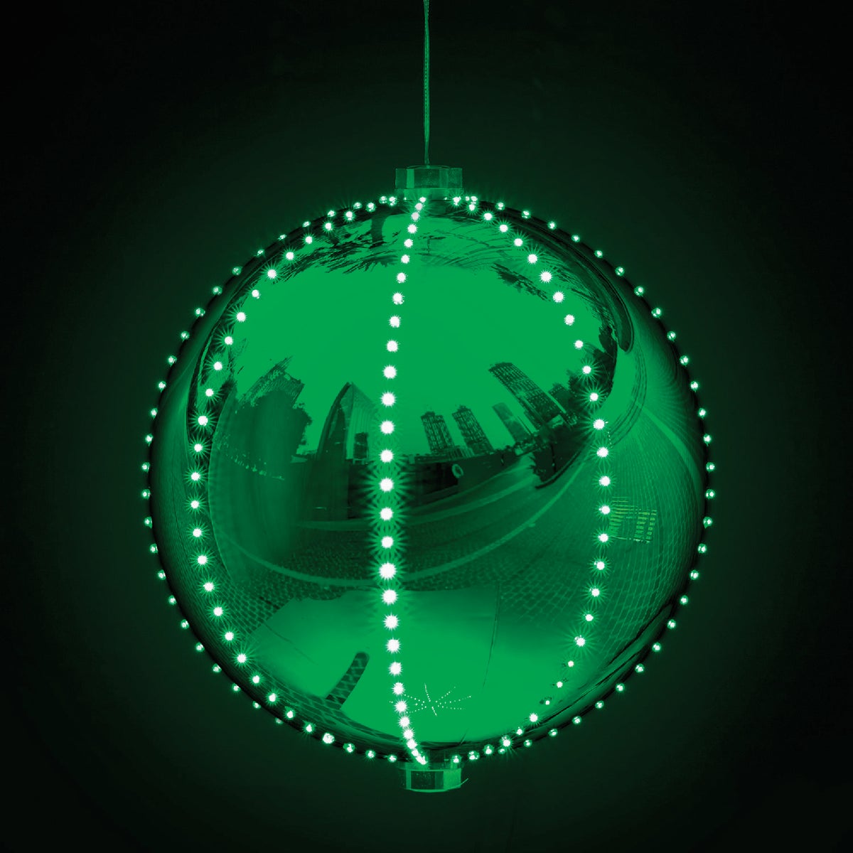 Alpine 13 In. LED 240-Bulb Green Christmas Ball with Chasing LED Lights