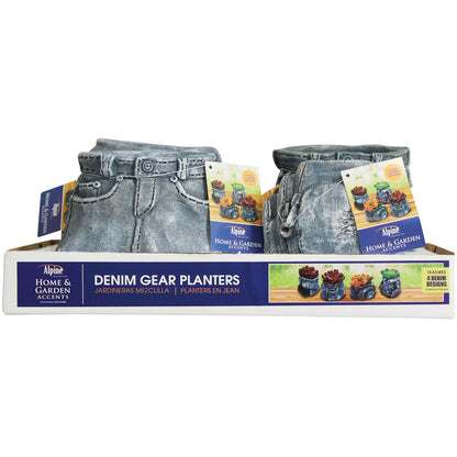 Alpine 5.75 In. W. x 4.50 In. H. x 6.69 In. L. Polyresin Denim Gear Mini Planter