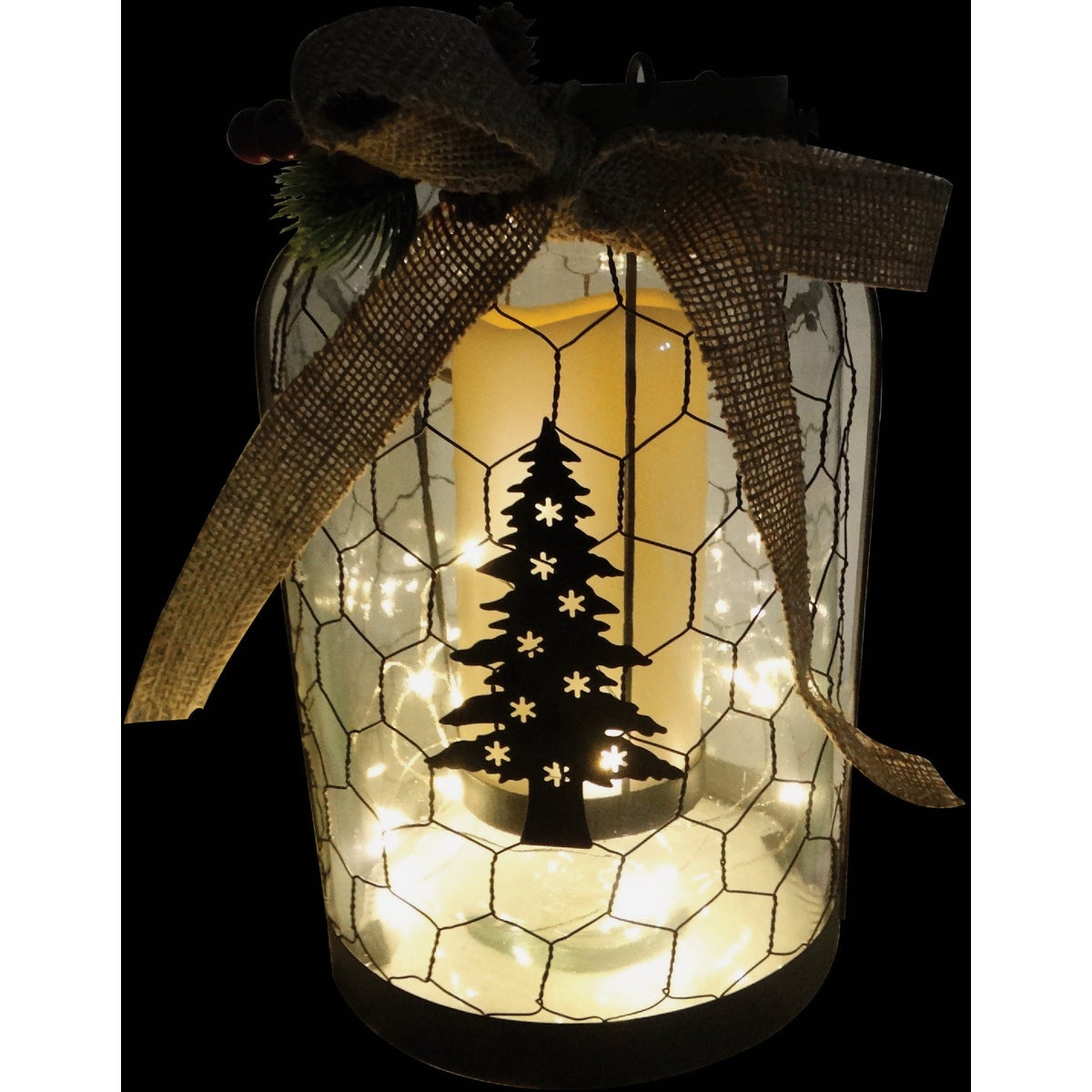 Alpine 7 In. W. x 11 In. H. x 7 In. L. LED Christmas Tree Lantern with Chicken Wire Holiday Decoration