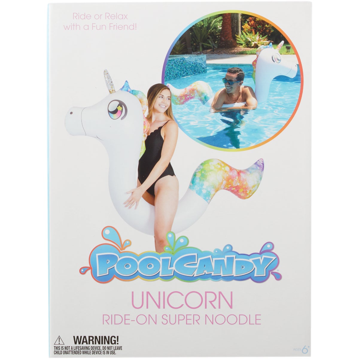 PoolCandy 72 In. Unicorn Ride-On Inflatable Noodle Water Toy