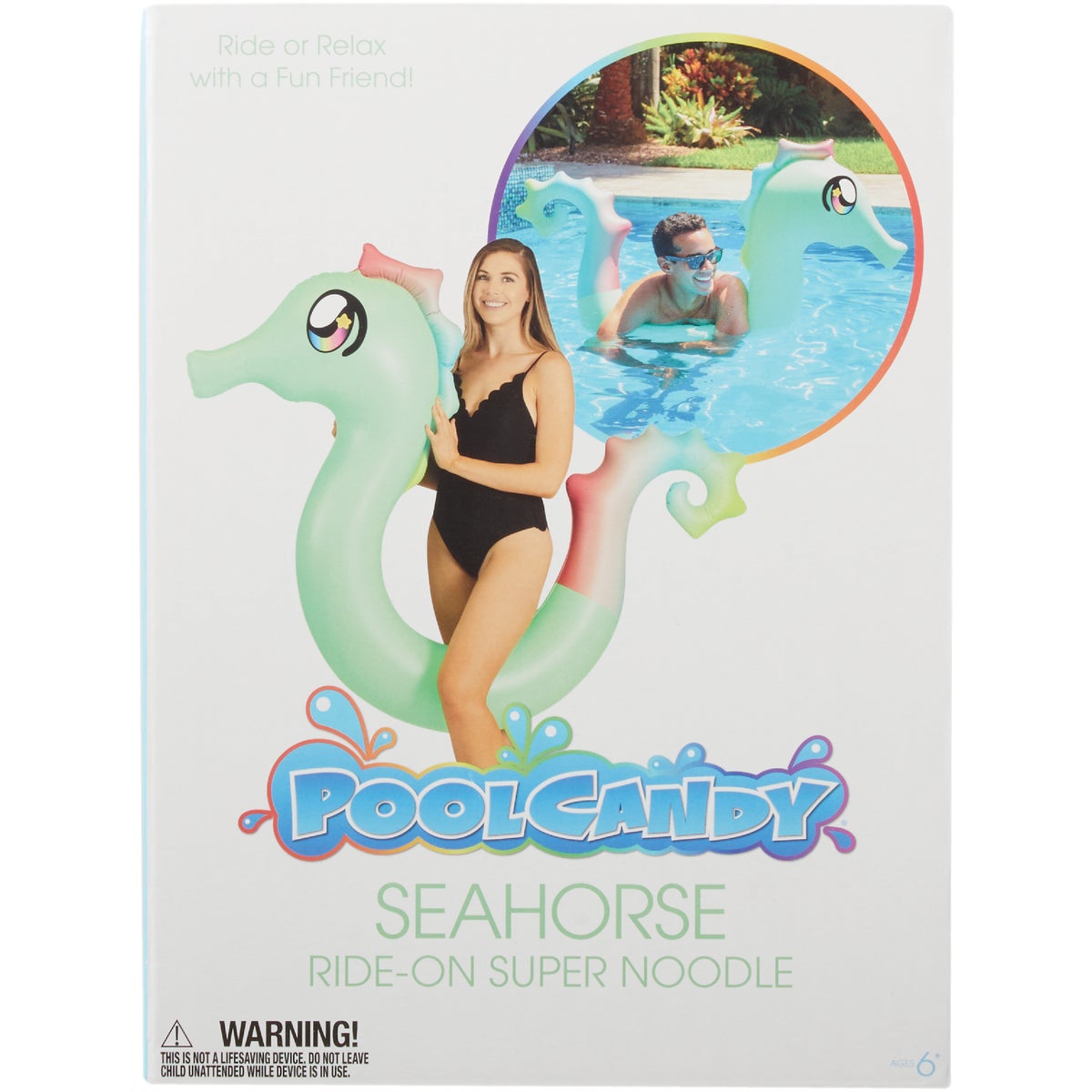 PoolCandy 72 In. Seahorse Ride-On Inflatable Noodle Water Toy