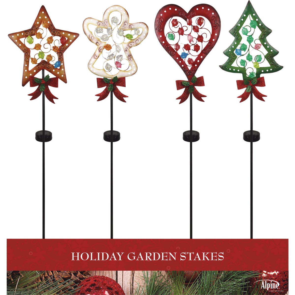 Alpine 36 In. LED Solar Classic Christmas Icons Holiday Garden Stake