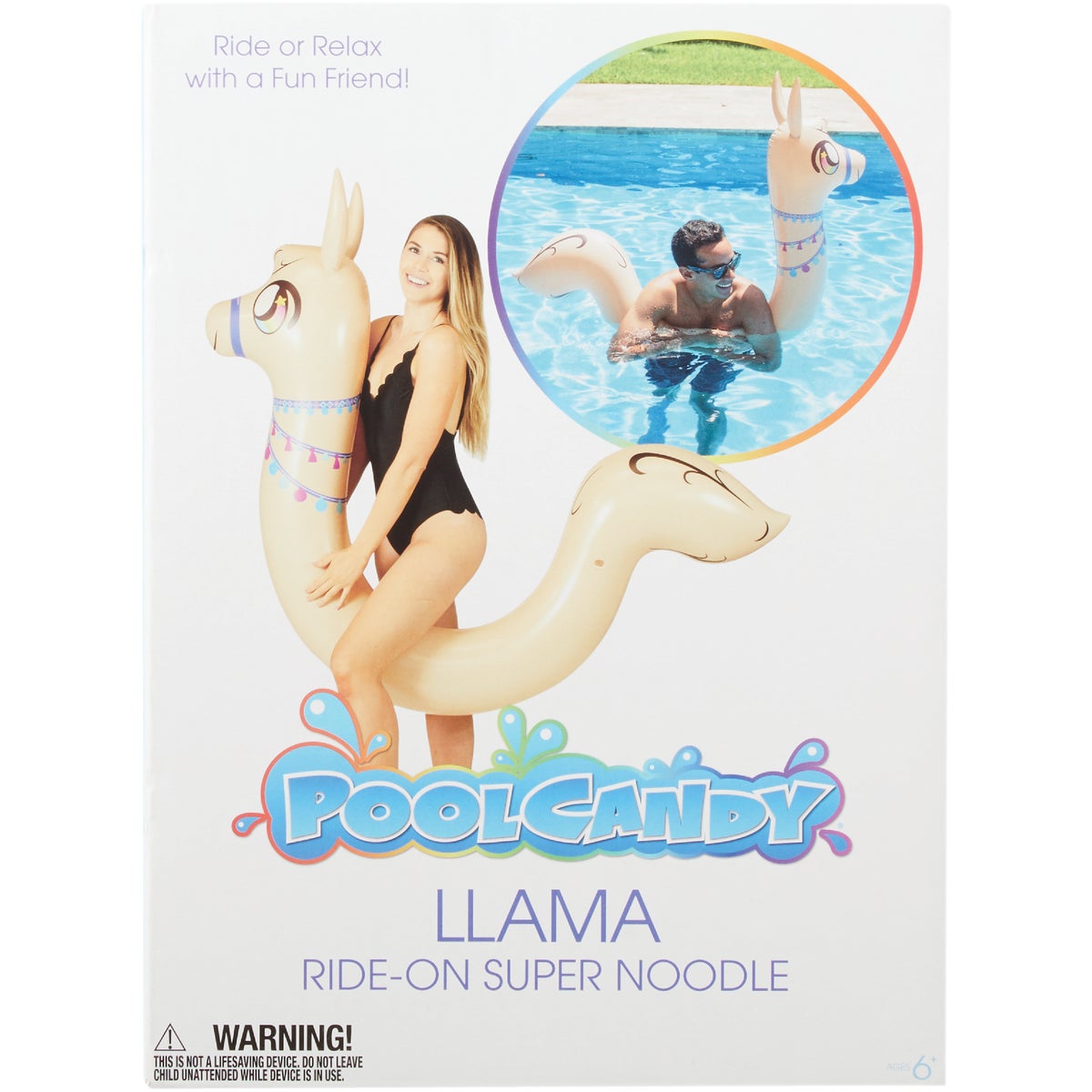 PoolCandy 72 In. Llama Ride-On Pool Inflatable Noodle Water Toy