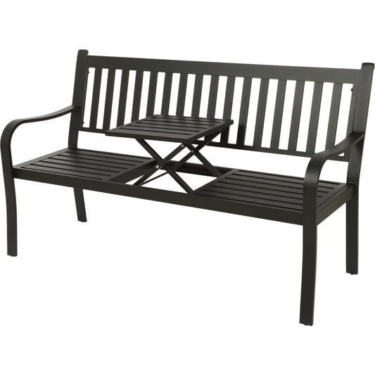 Decoris Garden Furniture Nottingham 60 In. L. Black Aluminum Bench with Pop Up Side Table