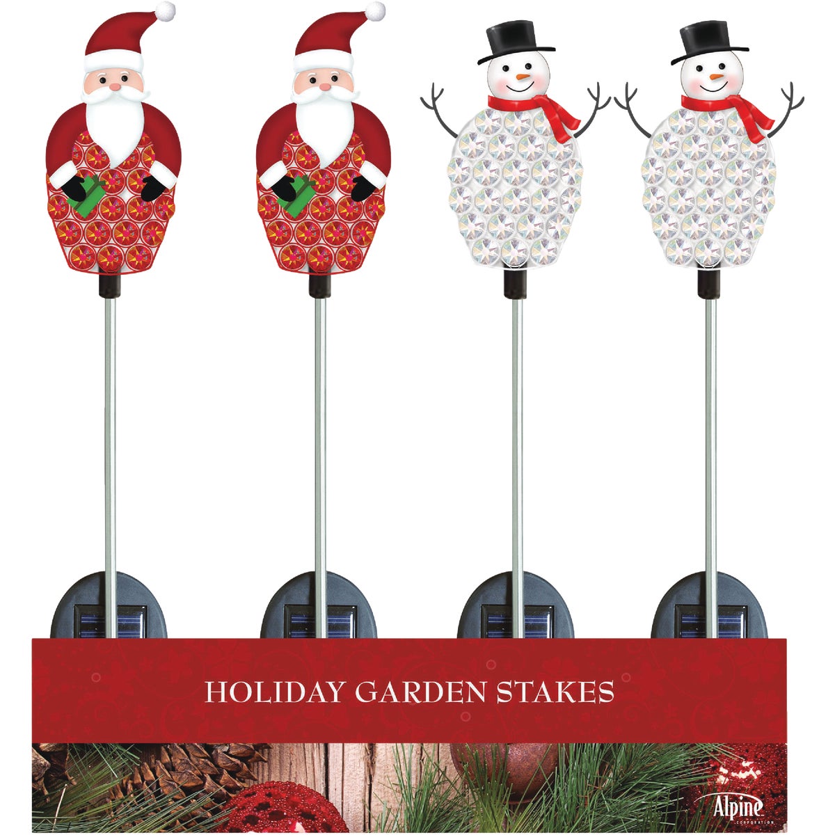 Alpine 37 In. LED Solar Crystal Snowman/Santa Holiday Garden Stake