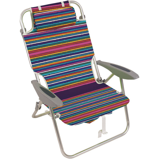 Wave Beach 4-Position Multi-Stripe Aluminum Frame Backpack Chair