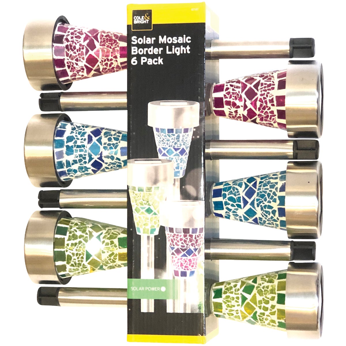 Cole & Bright Stainless Steel Mosaic Solar Border Light (6-Pack)