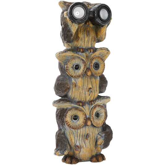 Alpine 25 In. H. Solar 3-Owl Statue with LED Binoculars