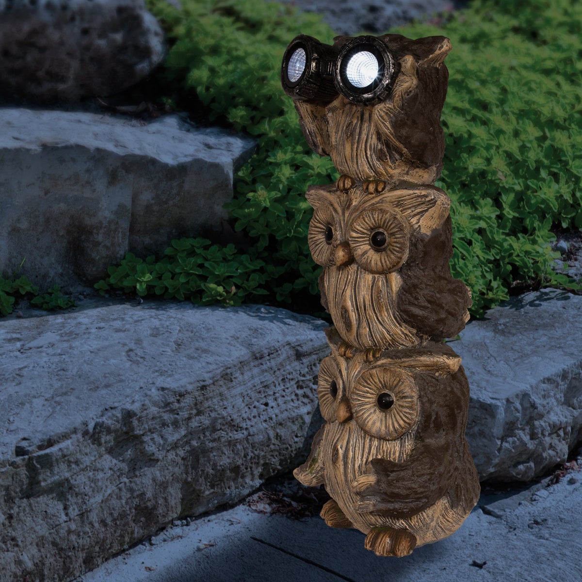 Alpine 25 In. H. Solar 3-Owl Statue with LED Binoculars