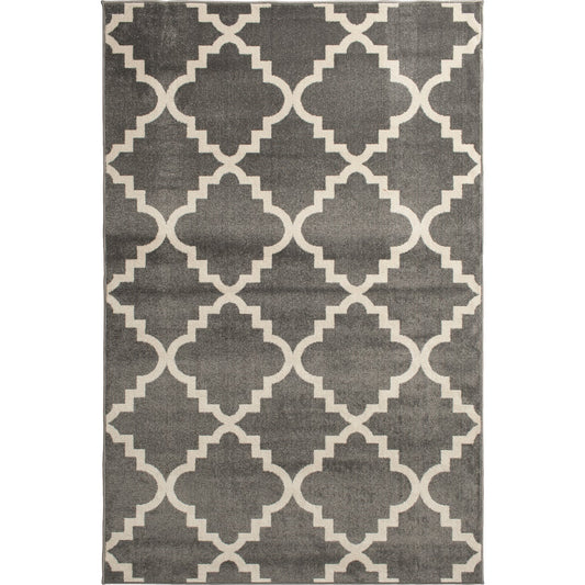 Backyard Bungalow 6 Ft. 6 In. x 9 Ft. 6 In. Canterbury Stone/Ivory Lattice Plush Outdoor Rug