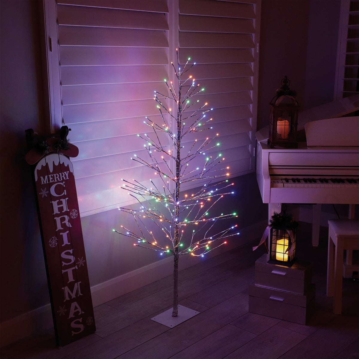 Alpine 60 In. Silver Christmas Tree with Multi-Colored LED Lights