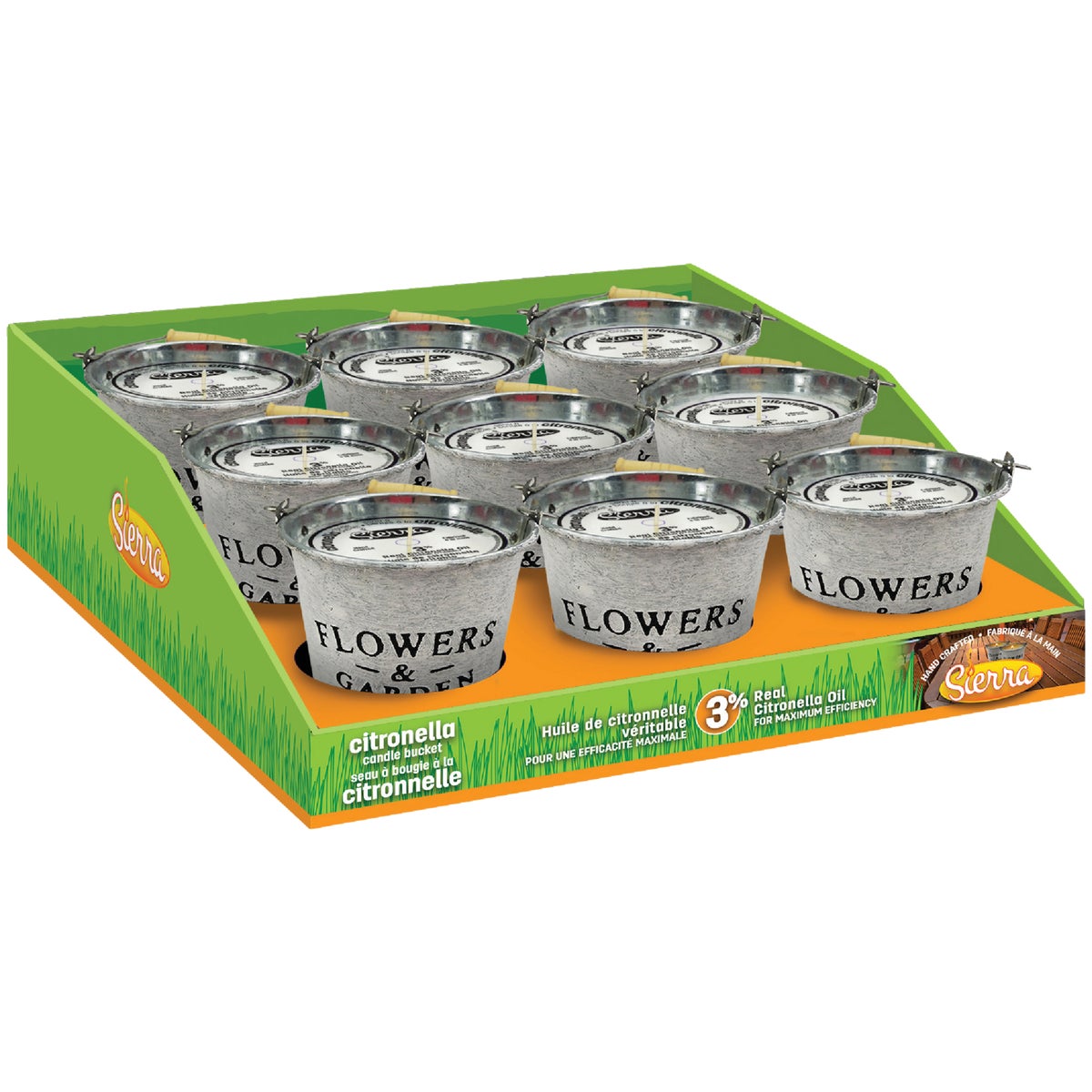 Sierra 8.9 Oz. Citronella Candle in Metal Flowers & Garden Bucket