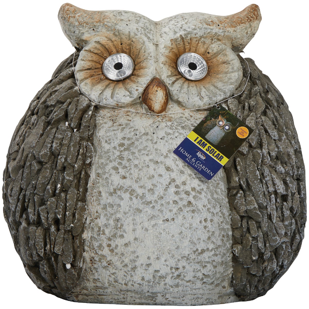 Alpine 13 In. H. Magnesia Owl Statue with Solar LED Eyes