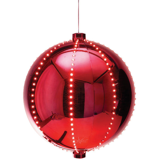 Alpine 13 In. LED 240-Bulb Red Christmas Ball with Chasing LED Lights