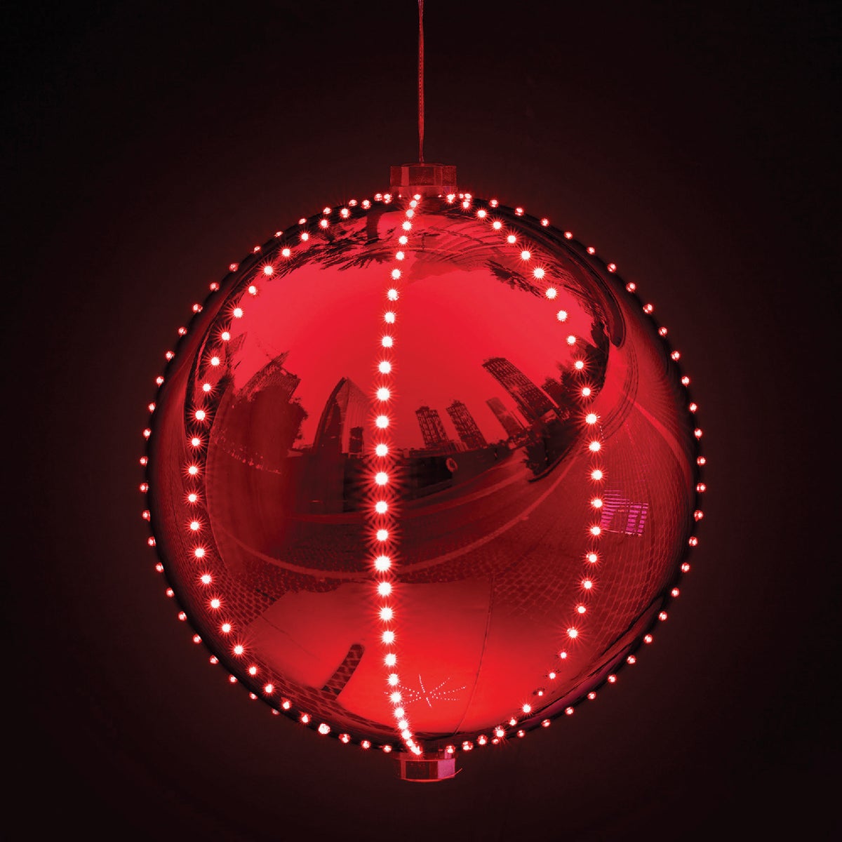 Alpine 13 In. LED 240-Bulb Red Christmas Ball with Chasing LED Lights