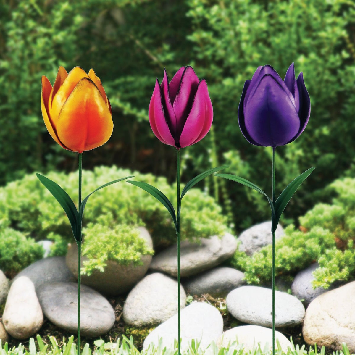 Alpine 21 In. Metal Realistic Tulip Garden Stake Lawn Ornament