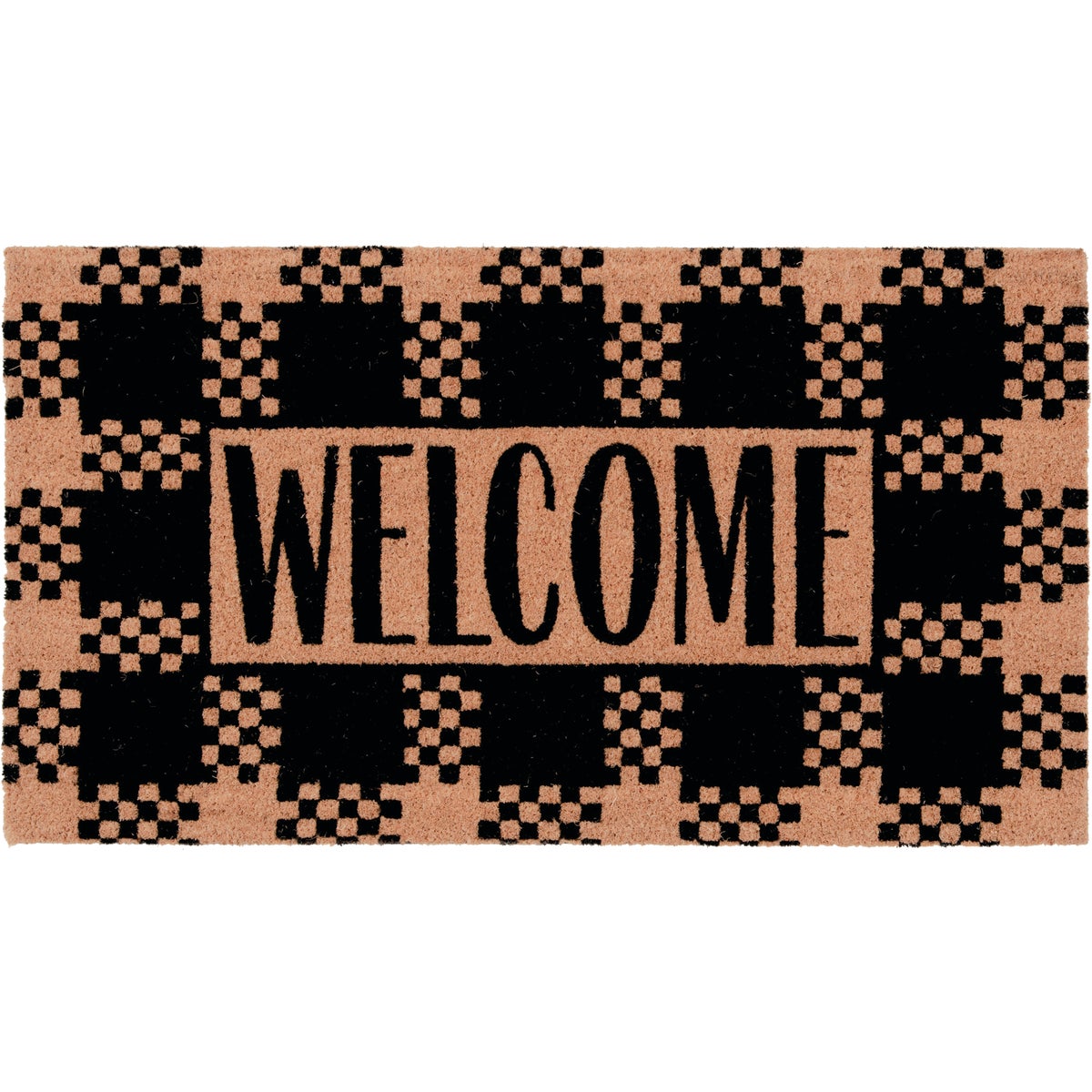 Natco Home 20 In. x 36 In. Coir Outdoor Doormat, Welcome Plaid Frame