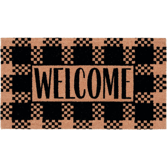 Natco Home 20 In. x 36 In. Coir Outdoor Doormat, Welcome Plaid Frame
