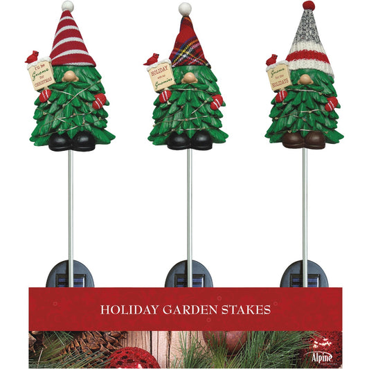 Alpine 33 In. LED Solar Gnome Tree Christmas Garden Stake