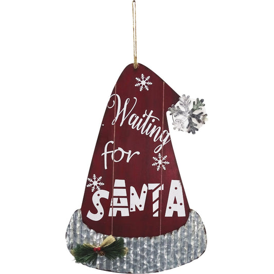 Alpine 1 In. W. x 28 In. H. x 15 In. L. Festive Hanging Santa Claus Hat Wood Wall Decoration