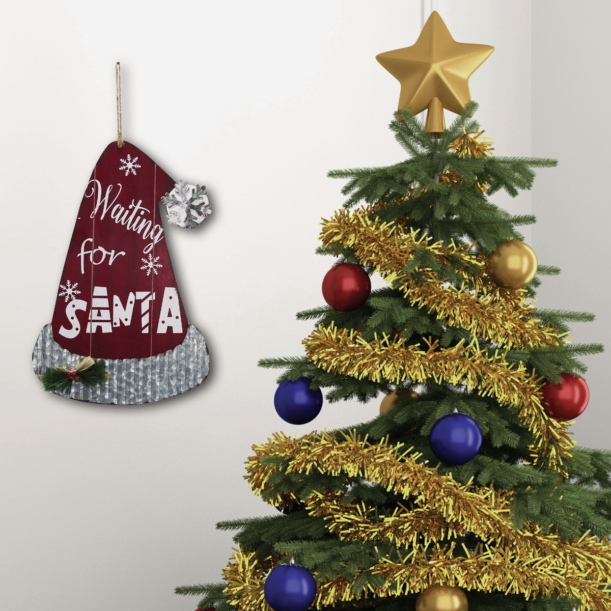 Alpine 1 In. W. x 28 In. H. x 15 In. L. Festive Hanging Santa Claus Hat Wood Wall Decoration