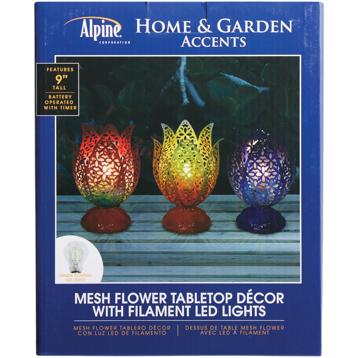 Alpine 7 In. W. x 9 In. H. x 7 In. L. Iron Mesh Flower Bud Tungsten Tabletop Lamp