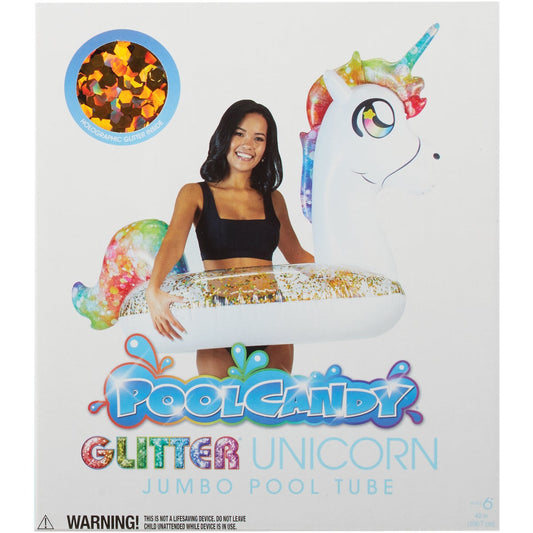 PoolCandy 42 In. Glitter Unicorn Inflatable Pool Tube Float