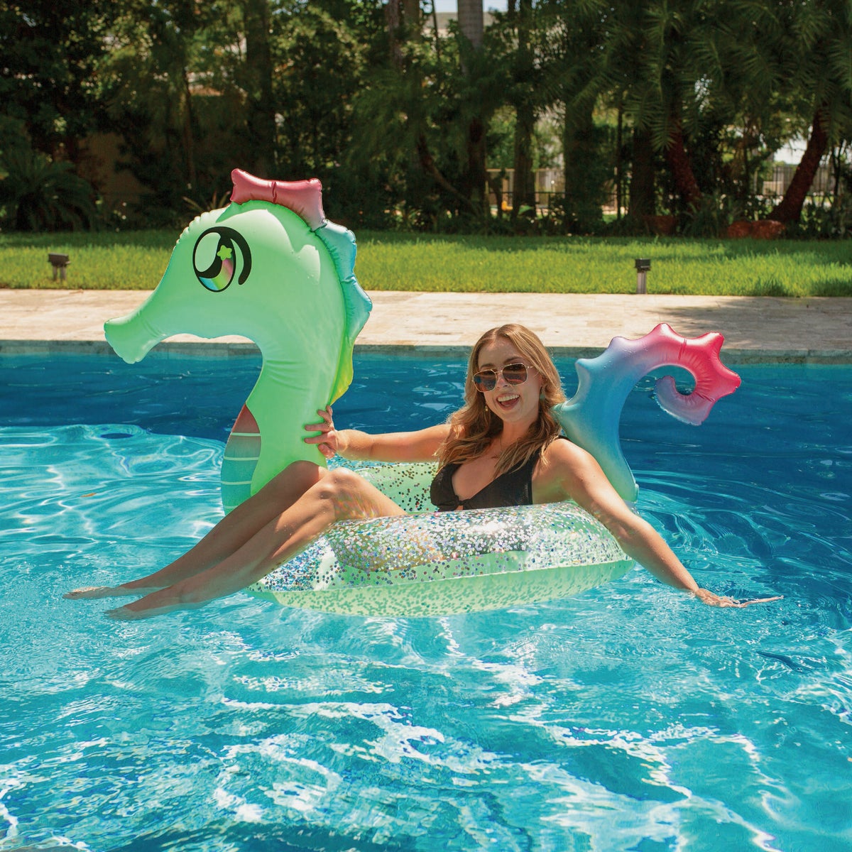 PoolCandy 42 In. Glitter Seahorse Inflatable Pool Tube